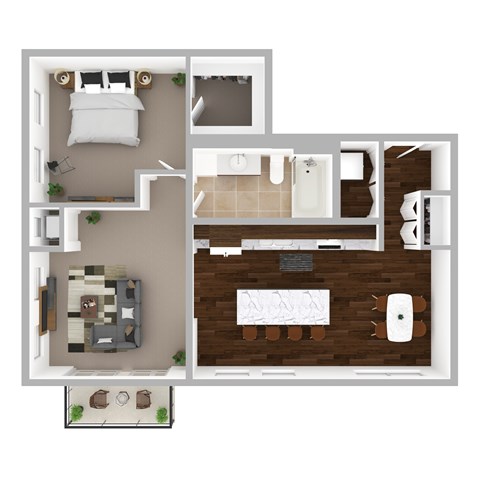 Floor plan for 1 bed, 1 bath, 853 sqft